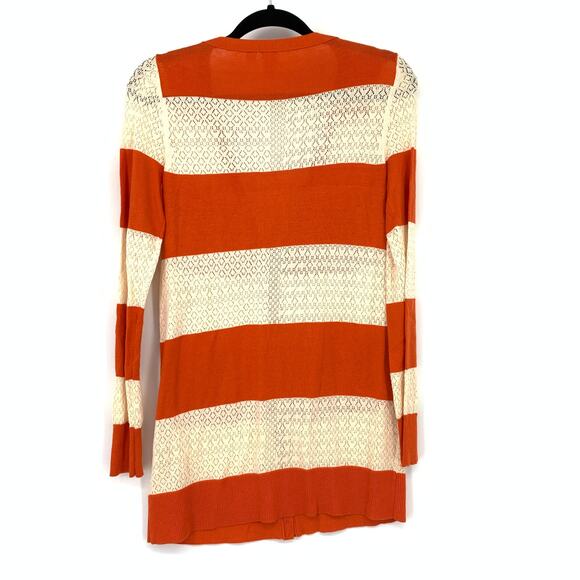 Anthropologie Yellow Bird V-Neck Cardigan Sweater Sz M Orange Cream Striped - Picture 2 of 6